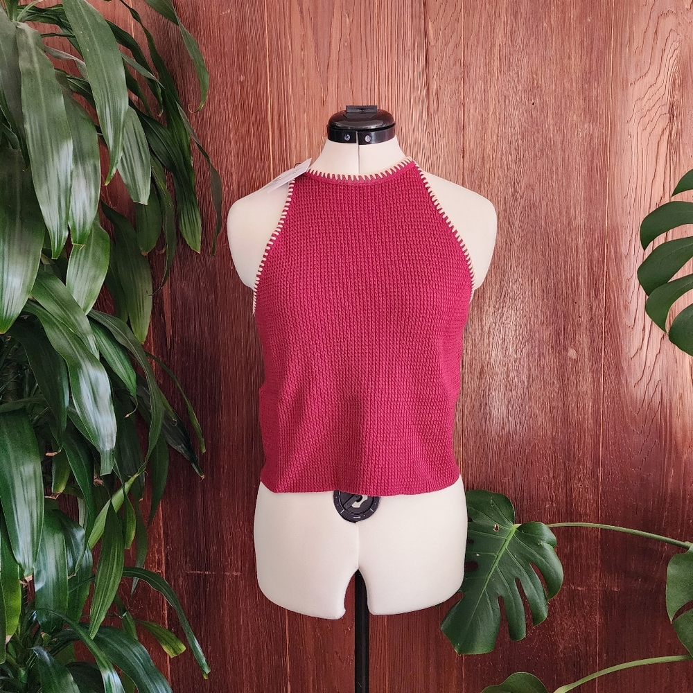 NWT Princess Polly Arianell Red Maroon Waffle Knit Halter Top Size 8